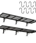 2 Pack Heavy Duty Garage Wall Shelves With 46 By Twelve Point Five Inch Floating Metal Shelves And Eight Hooks Wall Mounted Storage Rack Industrial Utility Organizer For Workshop Laundry Room Basement