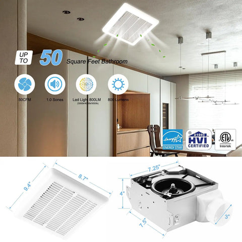 Installed Ultra Quiet 90 CFM Bathroom Exhaust Fan With 1.5 Sones, Ceiling Mounted Ventilation For Mid Sized Bathrooms, White Grille