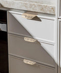 Leaf Shaped Cabinet Pulls 2 Pack Curved Hollow Gold Leaf Drawer Handles In Zinc Alloy with 96mm Hole Spacing on white drawers