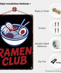 Image of Ramen Club Tin Sign Wall Art 8x12 Inches For Home Office Garage Decor Dope Vintage Metal Sign With Easy Mounting and Pre Drilled Holes.