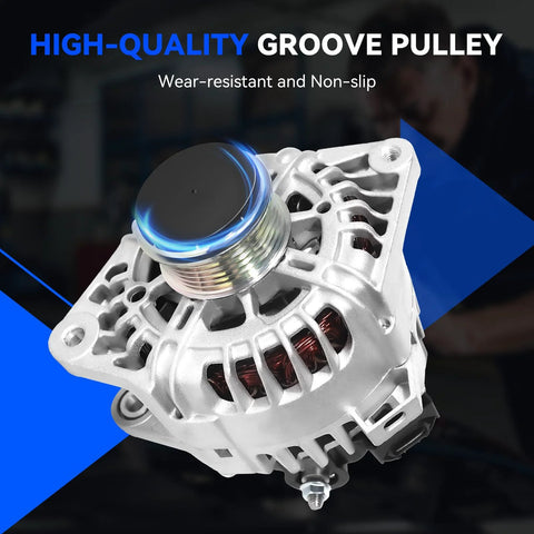 Front view of 110 Amp Beefed Up Alternator Replacement For 2014 2017 Kia Soul L4 1.6L And 2013 2017 Hyundai Veloster