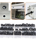260 Piece Rubber Grommets Kit For Electrical Cable Holes 7 Size Blanking Grommets, black rubber hole plugs in organizer box