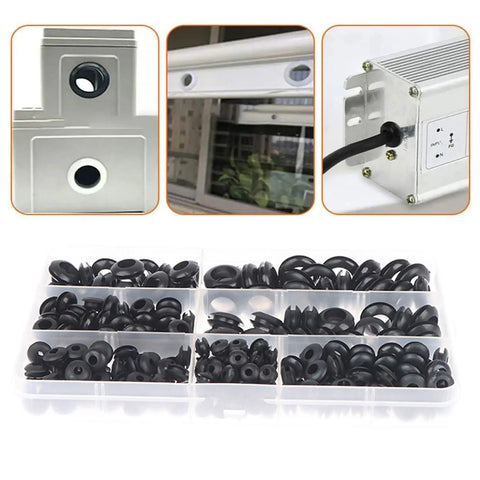 260 Piece Rubber Grommets Kit For Electrical Cable Holes 7 Size Blanking Grommets, black rubber hole plugs in organizer box