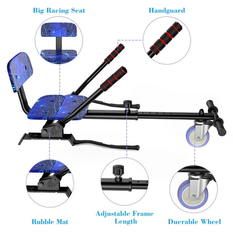 Go Kart Seat Attachment For Hoverboards, Adjustable Hoverboard Cart Kit Fits 6.5in 8in And 10in Hoverboards, Star Blue, side view