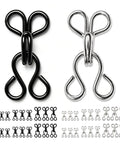 Top Shelf 100 Pair Metal Hook And Eye Fasteners With Hidden Sewing Closures In Black And Silver Rustproof Garment Closures displayed in pairs.