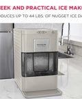 Cream Countertop Nugget Ice Maker With Visible Window And Sleek Touchscreen That Cranks Out 44 Lbs Of Soft Sonic Ice Daily on kitchen countertop.