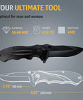 Beefy Everyday Carry Folding Knife For Men With Sharp Blade And Glass Breaker Pocket Clip, camping survival tool, black handle