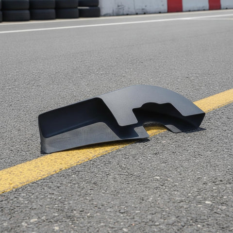 Go Kart Chain Guard Engine Drive Cover with sleek open structure on racetrack, lightweight durable black shield for protection