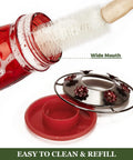 Clear Glass Hummingbird Feeder For Outdoors With Six Feeding Ports Red Ant Moat Included 16 Oz Capacity Wide Mouth Cleaning