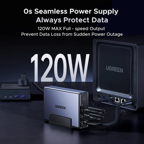 Uninterruptible NAS Power Supply With 120W DC Battery Backup And Surge Protector, 12000mAh Capacity For Select 2 Bay And 4 Bay NAS Models Including DXP2800 DXP4800 DXP4800 Pro And DXP4800 Plus setup with connected devices