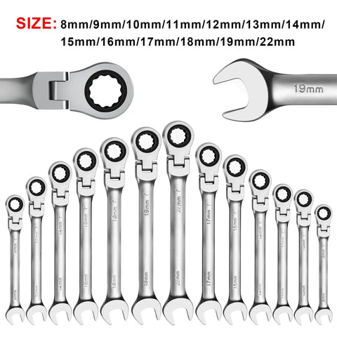 Assorted sizes of ratchet wrenches including 17mm Ratchet Wrench Combo With Matte Anti Rust Finish Beefy Chrome Vanadium Steel.