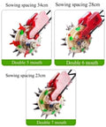 Diagram of Hand Push Roller Seeder With 8 Seed Plates And Manual Double Cylinder Planter Fertilizer Applicator showing sowing spacing options