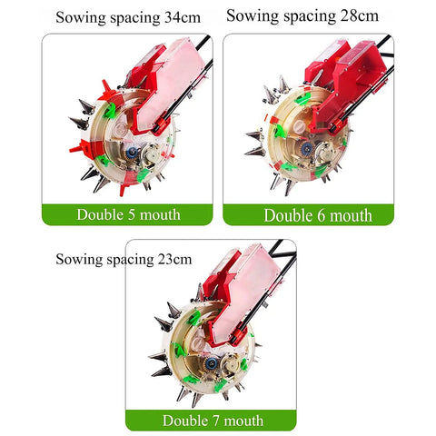 Walk Behind Garden Seeder Spreader With Eight Seed Plates And Dual Buckets detail of sowing spacing options