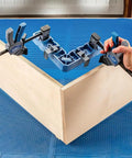 90 Degree Clamp It Assembly Square for Woodworking and Cabinet Installations showing precise right angle alignment on wood piece.