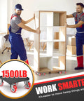 Two movers using Heavy Duty Five Wheel Furniture Dollies Rocking 1500 Pound Capacity to transport a cabinet.