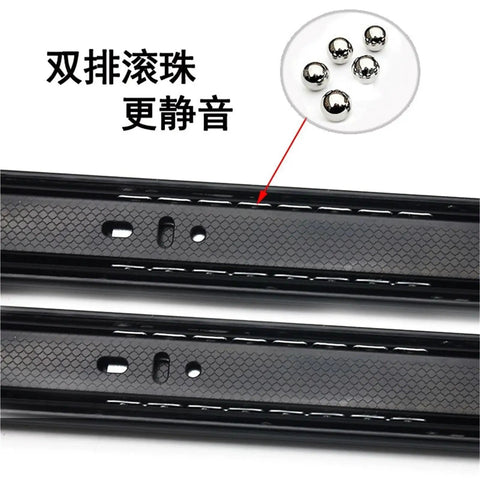 Heavy Duty Wide Buffer Drawer Slide Rails 16 Inch Black Steel Ball Bearing Guide Three Section Rebound Designed For Soft Close Operation