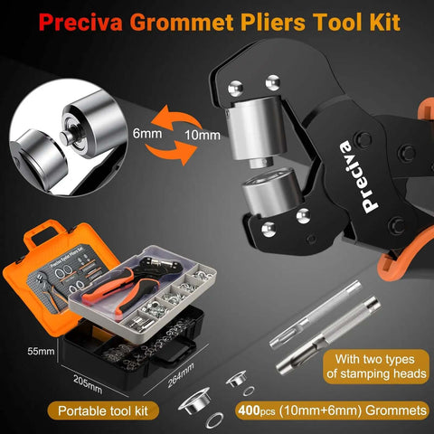 Interchangeable Double Head Grommet Kit Pro Grade With Three Eighths Inch And One Quarter Inch Dies, Heavy Duty Tool Set Image