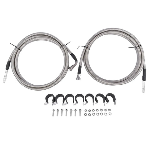 No Sweat Fuel Line Quick Fix Kit For Chevy Silverado And GMC Sierra 1500 Classic 2004 To 2007 V8 Gas Crew Cab Short Long Bed components with braided lines and hardware.