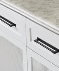 Installed 10 Pack Classic Solid Cabinet Handles With Metal Base Plate 6.3 Inch Screw Spacing Matte Black Furniture Hardware on white cabinets