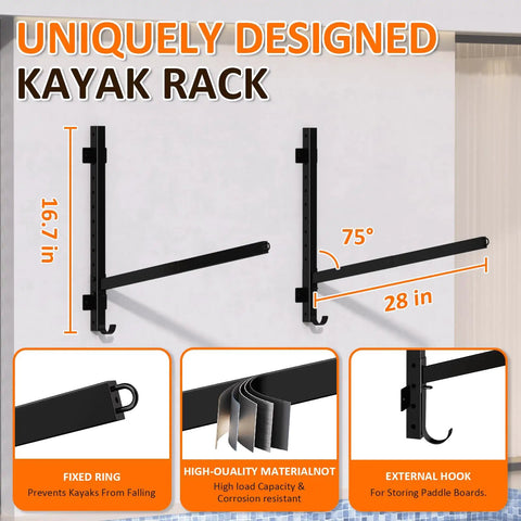 Garage Wall Mount Kayak Storage Rack Set A Real Workhorse With Heavy L Frame Holder Anti Slip Bungee Black 2 Pack