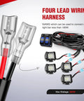 16AWG LED Light Bar Wiring Harness Kit 12V with 2 gang rocker switches, power relay, and blade fuse for vehicles