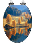 Elongated Toilet Seat for Bathroom with scenic autumn landscape design, 14.5" x 18.5" size, ideal for tasteful decor.