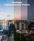 Timelapse feature of 4K PoE Outdoor Security Camera System With Dome Cameras, capturing dynamic day-to-night cityscape.