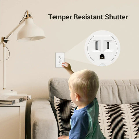 Child reaching for wall socket; Must Have 10 Pack Duplex Receptacle Outlet With Tamper Resistant Protection 15 Amp 125 Volt White UL Listed