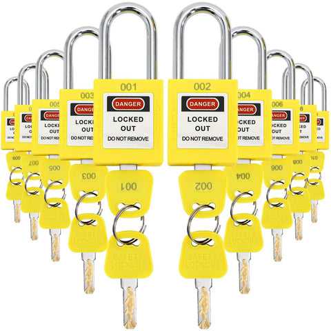 10 Pack Lockout Tagout Locks With Unique Keys Per Lock Yellow Padlocks For Lockout Tagout Stations And Devices Durable Industrial Grade OSHA Compliant Keyed Different 2 Keys Per Lock