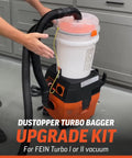 Dustopper Turbo Bagger Upgrade Kit for Fein Turbo I or II, featuring a cyclonic separator bucket and hose setup.