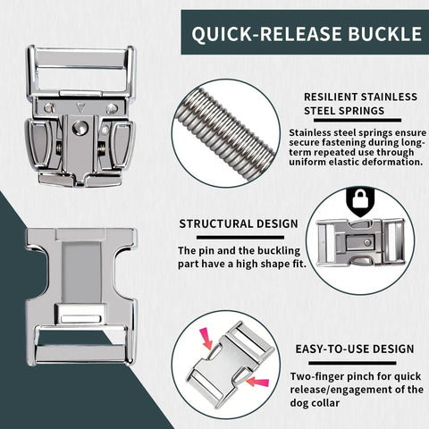 Stainless Steel Quick Release Dog Collar Buckle 2.25 Inch Wide Built Tough, Heavy Duty Rust Resistant Fastener with Easy Lock Design