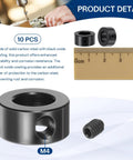 10 Pack Set Screw Shaft Collars With 8.05mm Bore 14mm Outer Diameter And 7mm Wide Black Oxide Carbon Steel With Wrench
