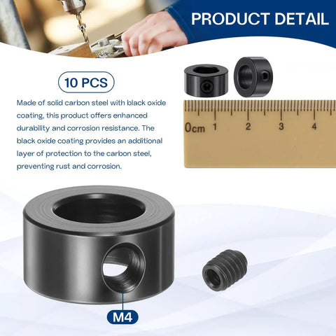 10 Pack Set Screw Shaft Collars With 8.05mm Bore 14mm Outer Diameter And 7mm Wide Black Oxide Carbon Steel With Wrench