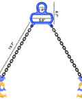 Heavy Duty 2000 Lb Chain Drum Lifter For 55 Gallon Steel And Plastic Barrels With Top Lip showing dimensions and hooks.