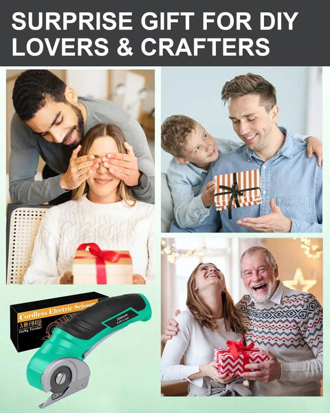 Top Christmas Stocking Stuffers For Men And Adults Ultra Lightweight Cordless Electric Scissors in teal, ideal for DIY fans and crafters.