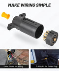 Heavy Duty 7 Prong Trailer Wiring Tow Plug For RV And Boat Trailers, Splice-In Replacement, 7 Way Round RV Style Trailer Plug