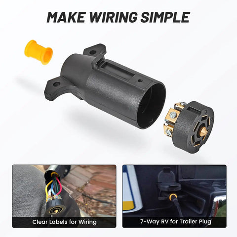 Heavy Duty 7 Prong Trailer Wiring Tow Plug For RV And Boat Trailers, Splice-In Replacement, 7 Way Round RV Style Trailer Plug