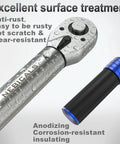 Beefy Nine Piece Torque Wrench Set With Quarter, Eighths, And Half Inch Drives featuring anti-rust chrome finish close-up