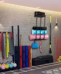 Heavy Duty Garage Wall Mount Storage Rack For Outdoor Gear And Camping Essentials in use, holding mats and bags