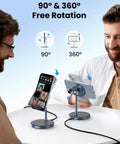 Two men using MagFlow 2in1 Magnetic Wireless Charging Stand Fast Charge For iPhone 17 16 15 14 13 12 Series And AirPods.