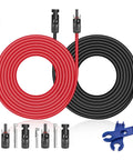 10 AWG Solar Extension Cable 30 Ft For Roof PV Systems With Male And Female Connectors 30 Amp DC Wire Heavy Duty Solar Panel Cable Rated Up To 1000V Great For Home Solar Installations, red and black cables with connectors and tool