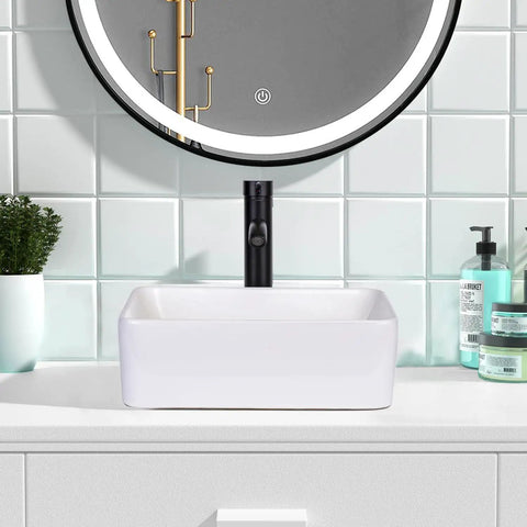Totally Sleek Ceramic Vessel Sink For Bathrooms Rectangular Above Counter Bowl 16 X 12 Inches White Porcelain Durable And Stain Resistant Modern Look Easy To Clean Perfect Powder Room Upgrade