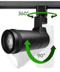 Tiny White LED Track Head Spotlight With Zoomable Beam, Triac Dimming, H-Track Compatible, displayed with rotation angles