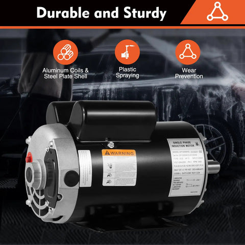 Heavy Duty 5HP Electric Air Compressor Motor With 2.36 Inch Shaft Length And 7/8 Inch Bore Featuring Single Phase 208-230V Power 3450RPM Speed Steel Casing For Industrial Pumping Applications