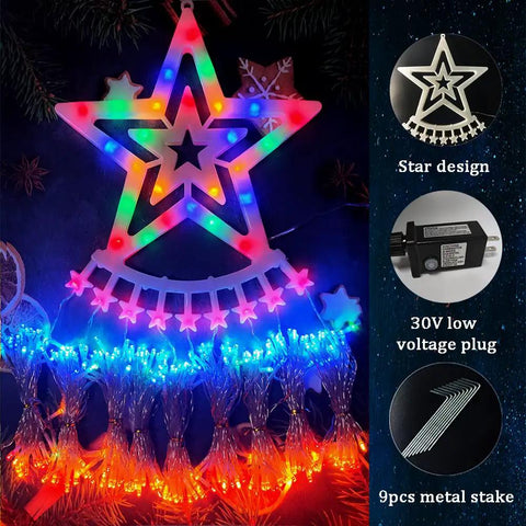 Stunning 12.6 Foot 350 LED Waterfall Christmas Lights with 8 Awesome Modes and Glowing Star Tops showcasing vibrant multicolor