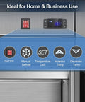 Control panel features of Heavy Duty Commercial Refrigerator And Freezer Combo Sleek Stainless Steel Design with temperature settings.