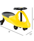 Twist And Go Wiggle Ride On Car For Kids Three Plus Zero Cords Motor Skill Boosting Ride No Battery Hassle Pedal Free floor toy in yellow.