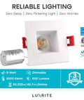 2 Inch Square LED Recessed Light With Junction Box 8W 50W Equivalent 5000K Bright White 600 Lumens Dimmable Downlight Damp Rated