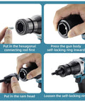 Heavy Duty Cordless Electric Rivet Nut Gun With Automatic Fastening For M3 Through M12 Nuts Built Tough showing hexagonal connecting rod installation process.