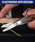 Electrician Scissors With Stripping, 5-1/5 Inch Pro Grade Cable Cutter For Ethernet Cables, Wires, Plastics And Light Metals Heavy Duty, Precise Cuts For Telecom And Electrical Pros, Durable Hand Tool used to cut yellow wire
